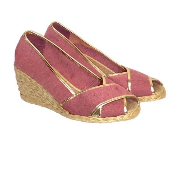 Lauren Ralph Lauren Cecilia slip on espadrille wedge sandal pink gold size 9 - Picture 3 of 13